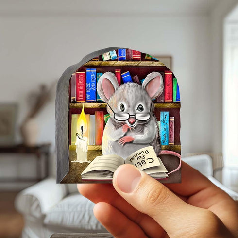 Mouse Reading Book, Wall Decor Sticker Decal, Kids Room, Classroom, Home, Bedroom, Bookcase, Book Lover, of Mice and Men, Children, Adorable, (Lib...