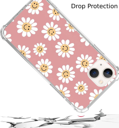Indie Smile Face Flower Daisy Power Phone Case Compatible with iPhone 13, Hippie Retro 90s Pink Aesthetic Case for Girls Boys Women Men, Unique Tr...