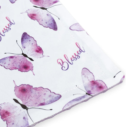 BORITAR Baby Blanket for Girls Soft Plush Minky Fabric, Double Layer Dotted Backing with Elegant Purple Butterfly Printed Blessed Blanket Gift for...