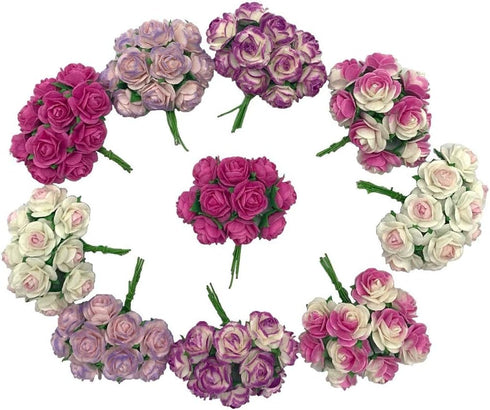 100 pcs Mini Rose Mixed Pink Colors Mulberry Paper Flower 15-18 mm Scrap Booking Wedding DIY Craft Supplies Card, Small Roses (Mixed Pink)...