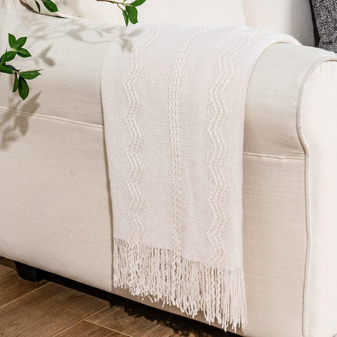 BATTILO HOME Cream Throw Blanket for Couch, Bedroom Decor Boho Throw Blanket, Decorative White Blanket Throw for Sofa Living Room, 50"x60"...