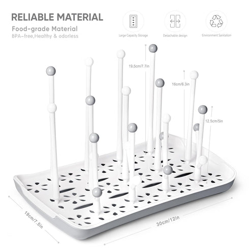 Baby Bottle Drying Rack with Tray, Termichy High Capacity Bottle Dryer Holder for Bottles, Teats, Cups, Pump Parts and Accessories, Gray...