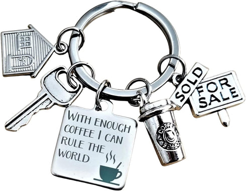 Kit's Kiss Realtor Keychain House Keychain Loan Officer Gift Coffee Lover Real Estate Broker Realtor Gift House Key House For Sale Charm...