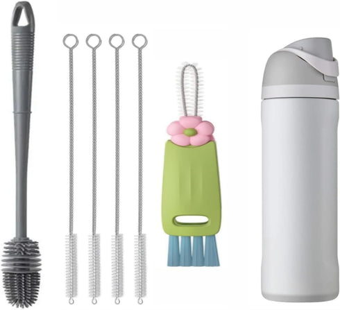 Straw Cleaner Brush for Owala FreeSip 24oz/32oz/40oz, Silicone Long Handle Bottle Brush for Owala Water Bottle,Plus 3 in 1 Cup Lid Cleaning Brush...