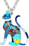 BONSNY Statement Enamel Alloy Chain Cat Necklaces Pendant Original Design For Women Jewelry Gift Charms (Blue)...