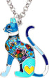 BONSNY Statement Enamel Alloy Chain Cat Necklaces Pendant Original Design For Women Jewelry Gift Charms (Blue)...