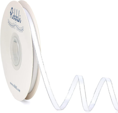 Ribbli White Satin Ribbon with Silver Edge,Double Faced Satin 1/4 inch x Continuous 50 Yards, White Ribbon Use for Crafts, Gift Wrapping, Wedding ...