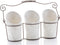 Kitchen Tool Crock (4 Pieces) - 3 Ceramic Utensil Holders (4" Dia x 7" H each) & 1 Metal Caddy - White & Embossed Design...