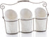 Kitchen Tool Crock (4 Pieces) - 3 Ceramic Utensil Holders (4" Dia x 7" H each) & 1 Metal Caddy - White & Embossed Design...