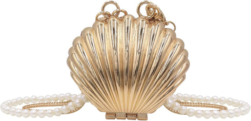 Women Girls Metal Shell Mini Lipstick Shoulder Bags Fashion Pearl Chain Crossbody Bag Purse Handbags...