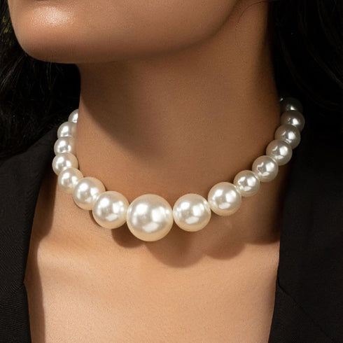Chunky Pearl Necklace Stackable Layered Pearl Choker Necklace Large Pearl Choker Necklace Pearl Statement Necklace Faux Pearls Beaded Necklaces Br...
