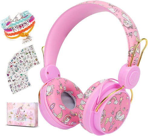 SVYHUOK Unicorn Bluetooth Headphones for Kids Girls, Pink Cat Ear Wireless Headset with Microphone, Safe Volume Limited 85db POM Over-Ear Headset ...