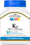 21st Century Healthcare Vitamin K2 (MK-7) 100 mg Vegetarian Capsules, 110 Count...
