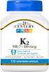21st Century Healthcare Vitamin K2 (MK-7) 100 mg Vegetarian Capsules, 110 Count...