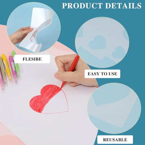 16 PCS Large Heart Stencil Heart Stencils Different Sizes for Painting Template Heart Stencil for Crafts Plastic 5 Point Heart Templates for Fabri...