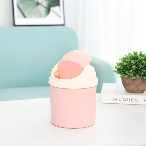 Desktop Mini Plastic Waste Garbage Can with Lid, Stylish Countertop Trash Bin Table Waste Paper Basket Round Small Trash Can for Office Bathroom C...