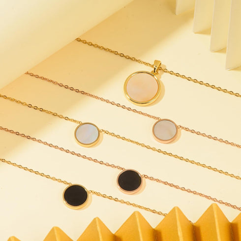 Round Gold Necklace for Women, Dainty 14K Gold Plated Black Small Circle Pendant White Mother of Pearl Choker Necklace Cute Fashion Necklace Trend...