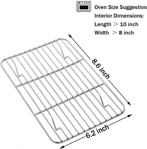 P&P CHEF Baking Rack Pack of 2, Stainless Cooling Rack for Cooking Baking Roasting Grilling Drying, Rectangle 8.6'' x 6.2'' x0.6'', Fits Small Toa...