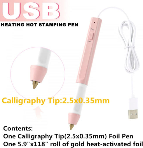 Heated Gold Foil Pen & Glimmer Heat-Activated foil Roll Sets for Card Making Scrapbooking Tool Kits Calligraphy Tip 2.5x0.35mm Scrapbooking Drawin...