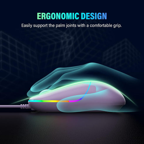 Wired Mouse, LED Computer Mouse Wired, 4 Adjustable DPI up to 6400 Ultra Silent Mouse, Optical Tracking USB Mouse Soft Rubber Corded Mouse for Lap...
