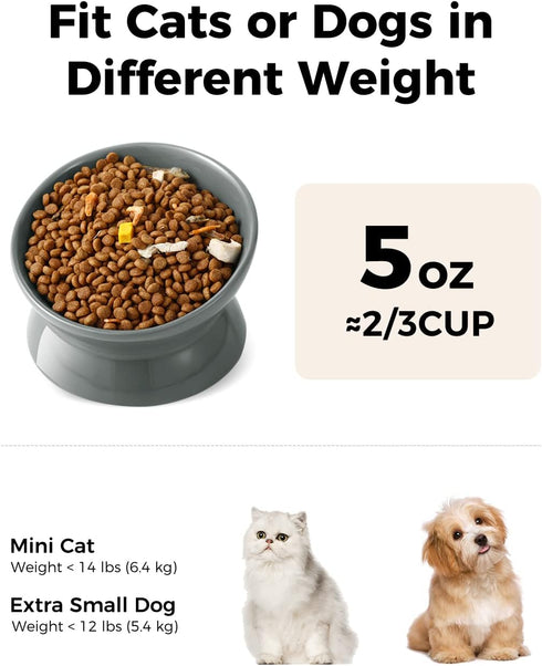 Elevated Cat Food Bowl, 5 Oz Ceramic Raised and Tilted Water Bowl, Anti Vomiting and Protect Pets' Spines Dishes for Small Dog, Fat Faced Cat, Kit...