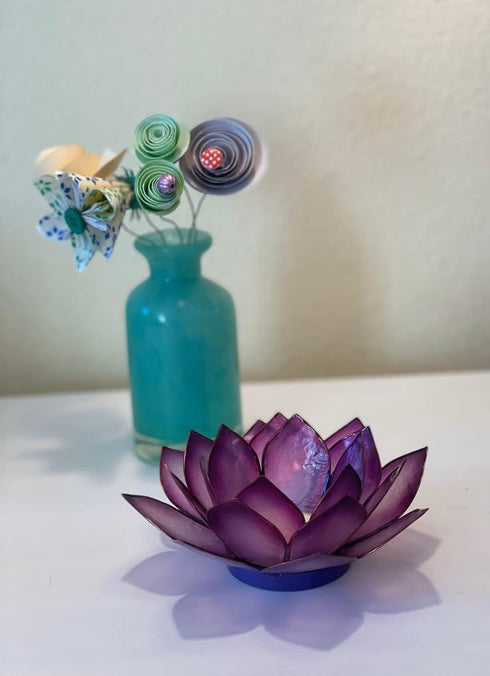 Capiz Shell Lotus Flower Decor Tealight Candle Holder for Serene Ambiance - Handmade Decorative Candle Holders for Meditation, Yoga, and Relaxatio...
