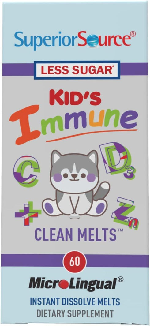 Superior Source Kid’s Immune, Clean Melts, Quick Dissolve MicroLingual Tablets, 60 Ct, Alternative to Gummies, Zinc (2 mg), Vitamin C (30 mg), D3 ...