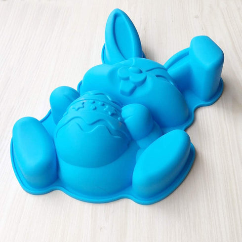 Bunny Holding Egg Cake Pan, BPA Free and Non-Stick Rabbit Silicone Bakeware Mold for Baking Easter Day Party Cake Dessert (Random Color)...