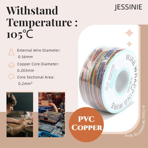 8-Color Electronic Wire DM-30-1000 Wire Wrapping Wire 30 AWG Single Core Wire Circuit Board OK Wire 30 Gauge 250M Tinned Copper Solid Cable P/N PC...