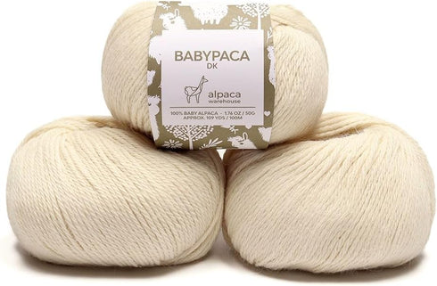 100% Baby Alpaca Yarn Wool Set of 3 Skeins DK Weight - Made in Peru - Heavenly Soft and Perfect for Knitting and Crocheting (Ivory, DK)...