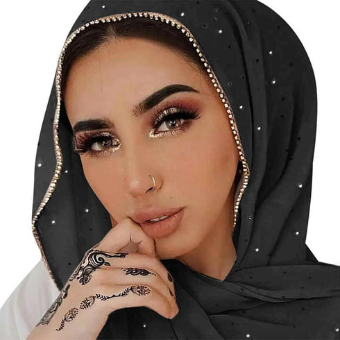 Hijab Scarf for Women Soft Chiffon Rhinestone Long Scarf Shawl Fashion Muslim Hijab Head Wrap Scarves...