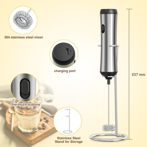 Stainless steel mini rechargeable foam maker and electric mixer Foam coffee, frappuccino latte, milk, hot chocolate, cappuccino and matcha powder ...