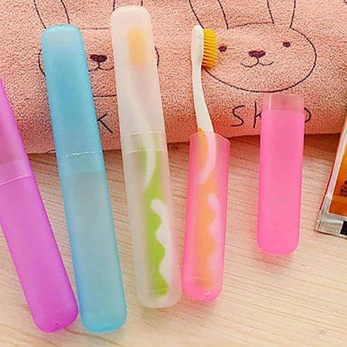 Blue Plastic Toothbrush Case Portable Travel Camping Toothbrush Storage Box Makeup Brush Holder Dust-Proof Cover with Breathable Air Hole Nice and...