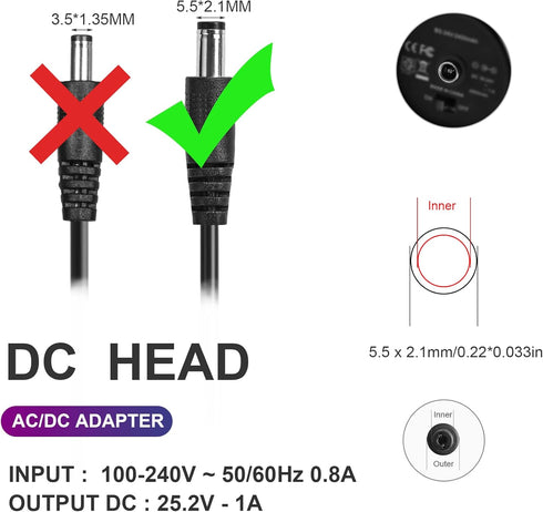 24V ~25.2v 1.0A Massage Gun Charger Power Cord Output: DC 25.2V-1.0A Line :1m/39in 24v Massage Gun Charger...