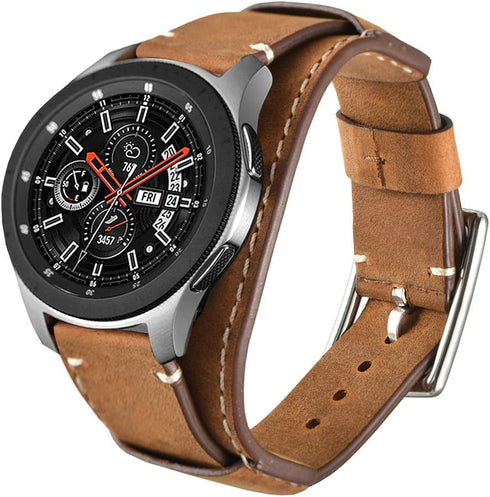 Compatible with Samsung Galaxy Watch 46mm/Galaxy Watch 3 45mm/Gear S3 Frontier/Classic Bands, 22mm Genuine Leather Cuff Bracelet Replacement Strap...
