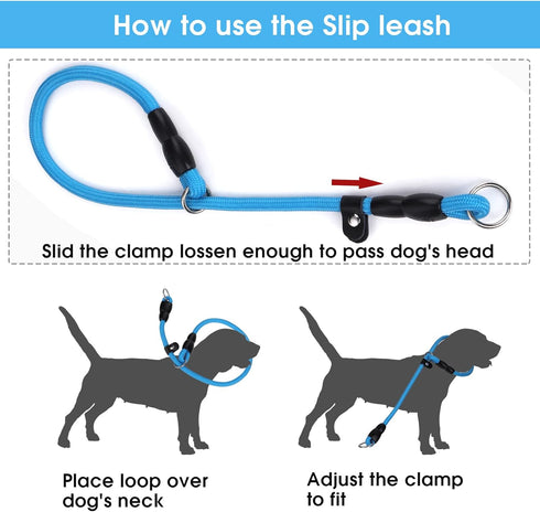 Slip Collar Dog Training Choke Collar, Round Nylon Rope Collar No Pull P-Collar for Small Medium Large Dogs (Blue S)...