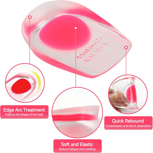2 Pairs Women Gel Heel Cups, Soft Elastic Massage Heel Cushion Foot Pain Relief for Plantar Fasciitis Bone Spur Achilles Pain, 4.1 x 2.4 x 0.9in...
