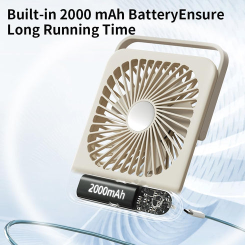 Desk Fan Small Portable USB Battery Rechargeable, 3 Speeds 2000mAh Rechargeable Travel Fan with Max 24H Quiet Working, 180° Folding Mini Personal ...