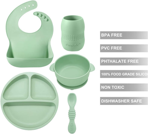 PandaEar Silicone Baby Feeding Set 6-12 Months| Baby LED Weaning Supplies| Infant Toddler Feeding Set| Silicone Baby Bib + Baby Plate with Suction...