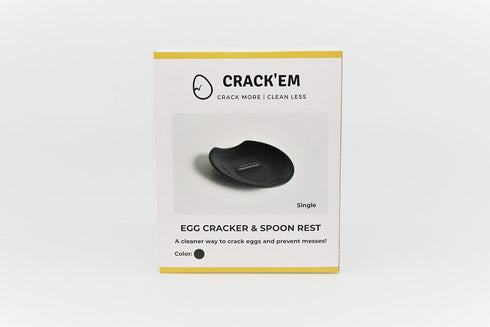 Crack'em Egg Cracker & Spoon Rest (Jet Black) - Perfectly Cracks Eggs & Contains Messes - Easy to Use & Clean - Great for Kids - Prevents Broken Y...