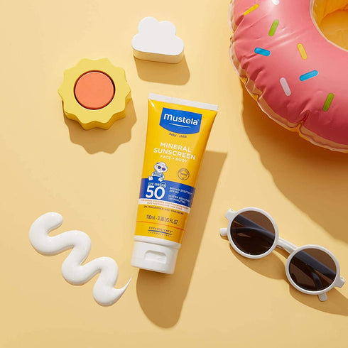 Mustela Baby Mineral Sunscreen Lotion SPF 50 Broad Spectrum - Face & Body Sun Lotion for Sensitive Skin - Water Resistant & Fragrance Free - Regul...