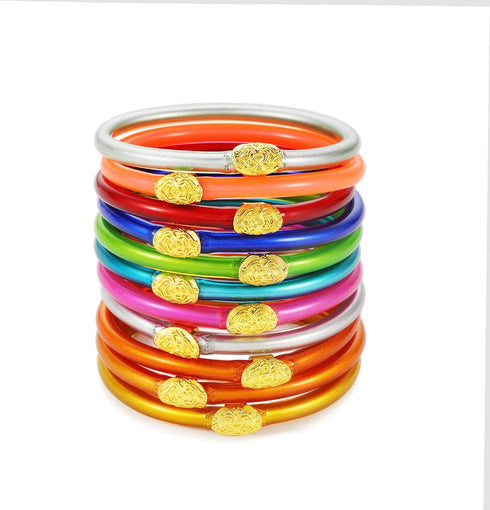 Pingyongchang Candy Color Glitter Resin Bangle Friendship Bracelets Lightweight Soft Silicone Plastic Stack Wristband for Women Men 70s 80s Holida...