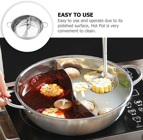 PACKOVE Double Flavor Hot Pot Divided Soup Pot Stainless Steel Hot Pot Dual Sided Pot Shabu Shabu Pot For Home (32CM?...