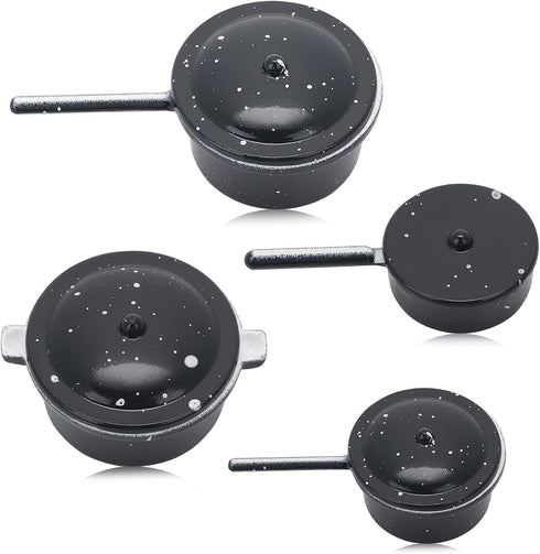 simarro 4Pcs Dollhouse Kitchen Cookware Set, Miniature Metal Pots and Pans Mini Dollhouse Decoration Accessories Party Supplies for Pretend Play M...