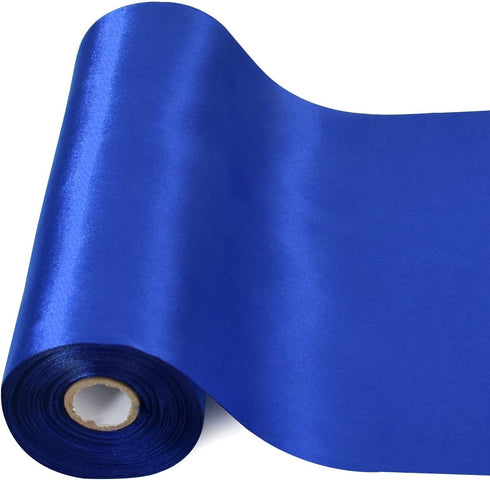 TONIFUL 8 Inch x 22yd Extra Wide Large Royal Blue Satin Ribbon Solid Fabric Ribbons for Door Tree Home Outside Bows Decor Cutting Ceremony Kit Gra...