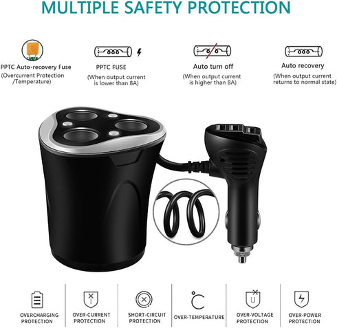3 Socket Cigarette Lighter Splitter Power Adapter + 3 USB Car Charger 120W 12V/24V DC Outlet with Volt Meter, On/Off Switch for Cell Phone GPS Das...