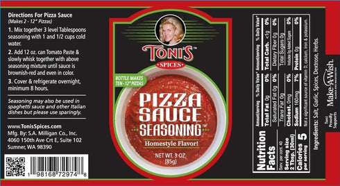 Toni's Spices Toni's Spice Pizza Seasoning - 3oz Jar | Authentic Family Pizza Seasoning Spice Blend Recipe | Supports Make-A-Wish Foundation Alask...