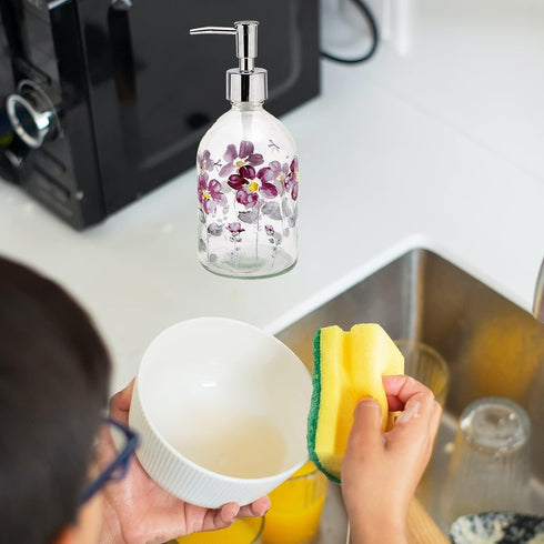 17oz Flower Glass Soap Dispenser Bottle with Plastic Pump...