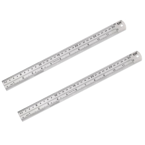 2PCS Stainless Steel Ruler Set,12 Inch Metal Scale Millimeter Ruler with Inches and Centimeters,Precision Measuring Tool for Drawing,Baking,for Sc...