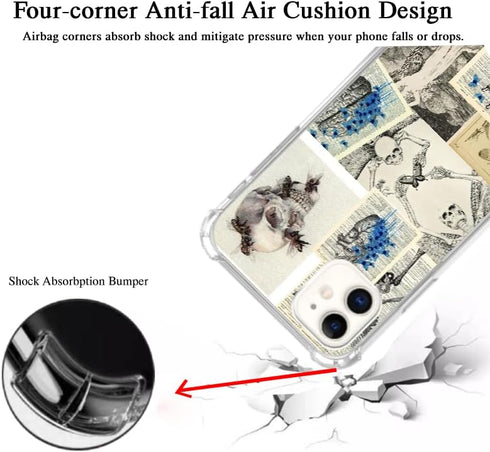 Skull and Blue Butterfly Phone Case Compatible with iphone 11?Vintage Newspaper Skull Bones Phone Cover for Girl Women Men,Unique Soft TPU Bumper ...
